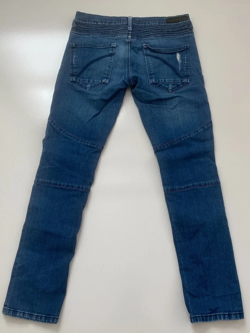 Ring of Fire Men's Moto Biker Jeans 30x32 Medium Blue Distressed Ribbed Knee